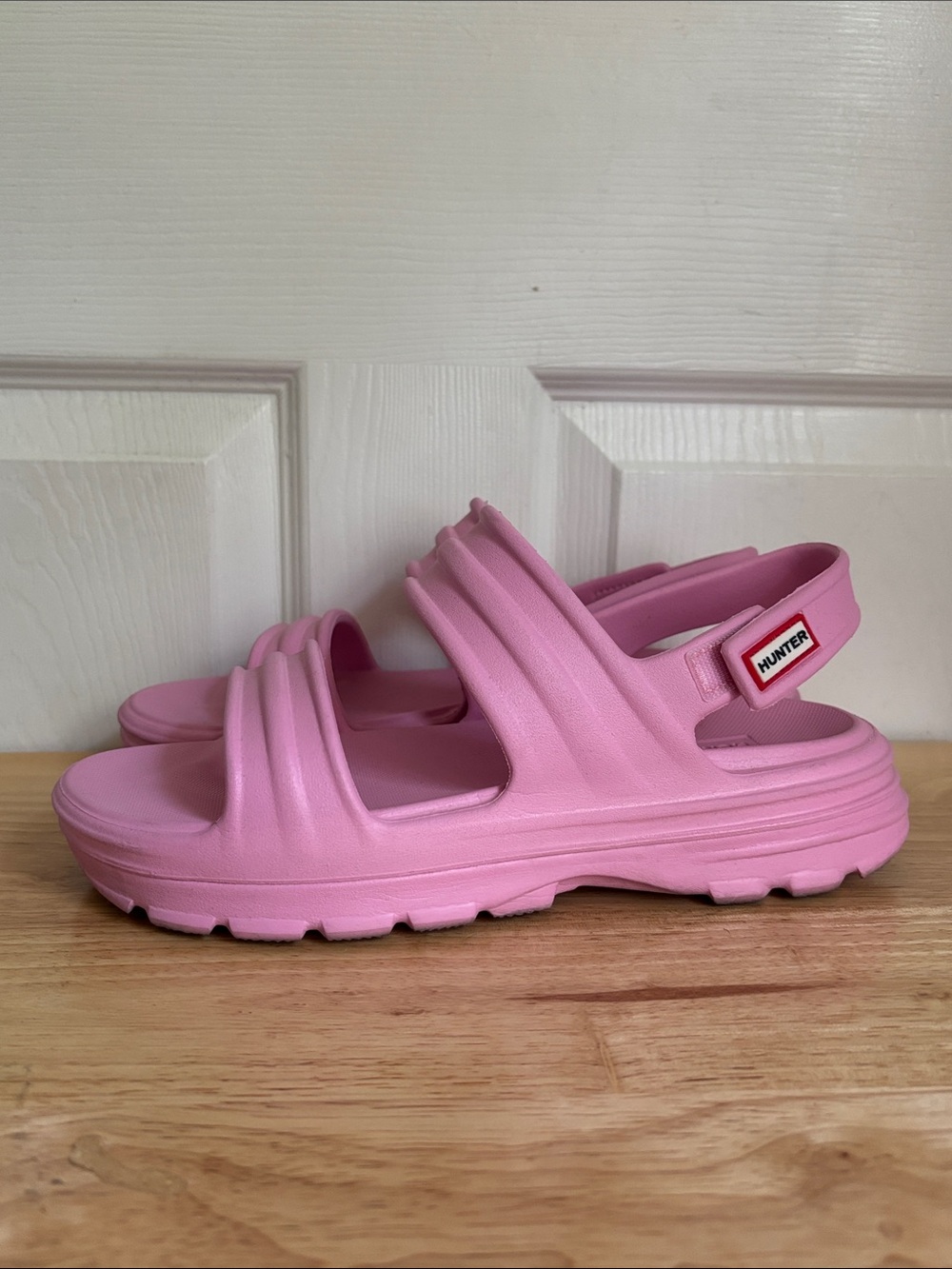 Hunter Bubblegum Pink Bloom Platform Sandals Cushioned Slide Straps Size 9 Water